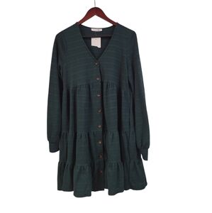 New Boutique Women's Green Boho Tired Long Sleeve Mini Dress Size XL